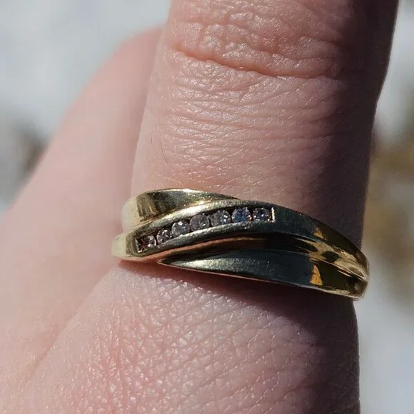 10K Yellow Gold Imitation Bypass Diamond Channel Set Men's Band Ring Size 9.75